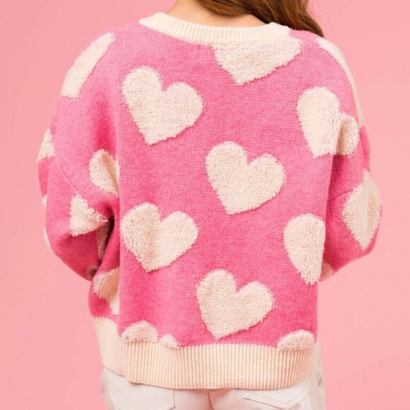 NWT Valentine’s Day Fuzzy Heart Round Neck Long Sleeve Sweater - Picture 3 of 8